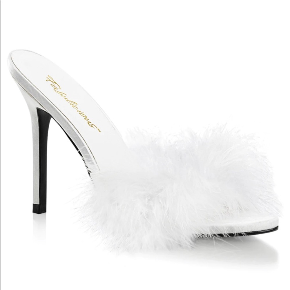 👠✨Sexy USA white 4inch Heel Marabou Slipper✨🤍